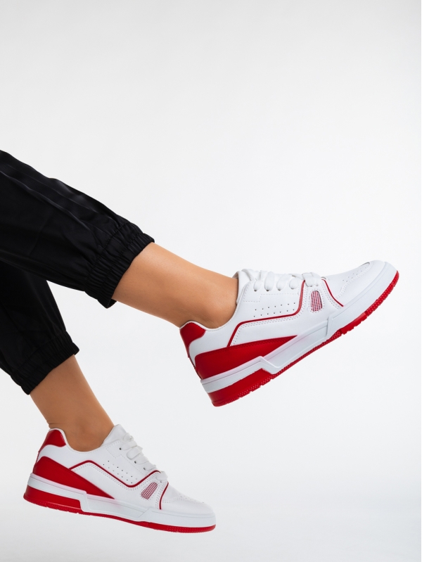Γυναικεία αθλητικά παπούτσια  λευκά με κόκκινο από οικολογικό δέρμα  Aloysia, 4 - Kalapod.gr