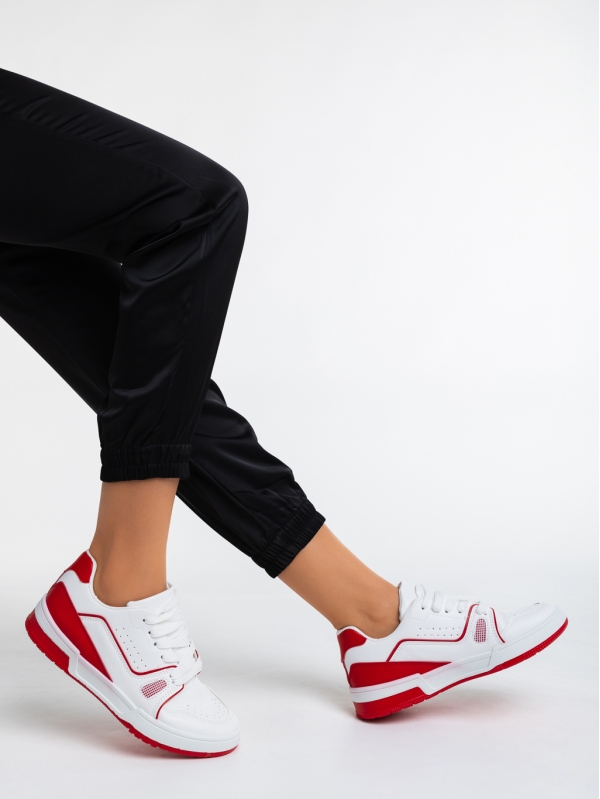 Γυναικεία αθλητικά παπούτσια  λευκά με κόκκινο από οικολογικό δέρμα  Aloysia - Kalapod.gr