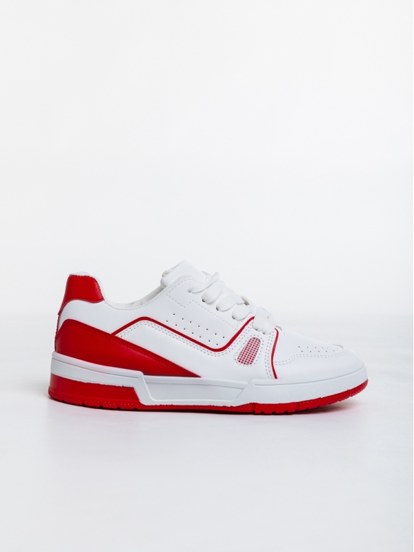 Γυναικεία αθλητικά παπούτσια  λευκά με κόκκινο από οικολογικό δέρμα  Aloysia, 5 - Kalapod.gr