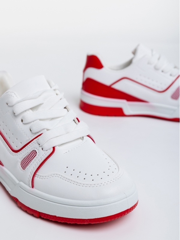 Γυναικεία αθλητικά παπούτσια  λευκά με κόκκινο από οικολογικό δέρμα  Aloysia, 6 - Kalapod.gr