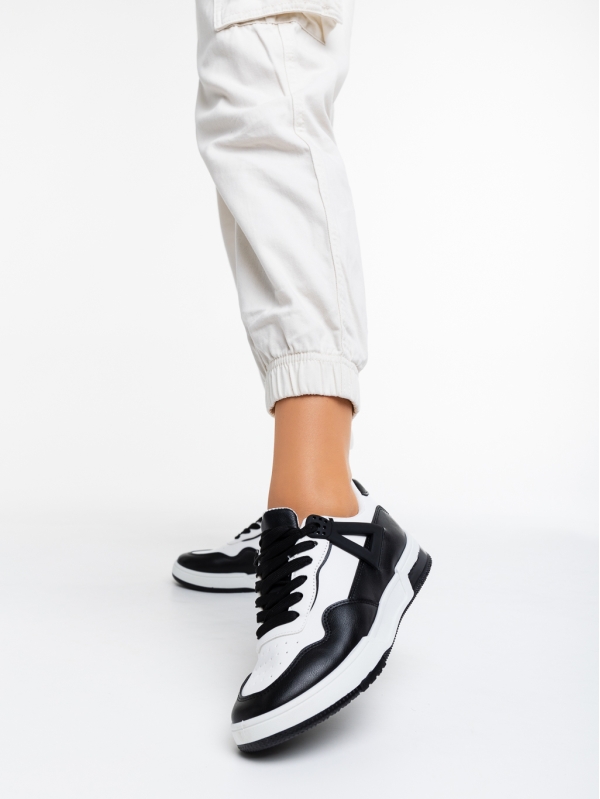 Γυναικεία αθλητικά παπούτσια  λευκά με μαύρο από οικολογικό δέρμα  Milla, 2 - Kalapod.gr
