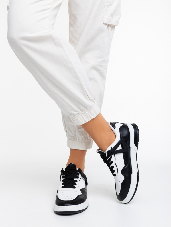 Γυναικεία αθλητικά παπούτσια  λευκά με μαύρο από οικολογικό δέρμα  Milla, 3 - Kalapod.gr