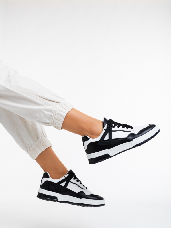 Γυναικεία αθλητικά παπούτσια  λευκά με μαύρο από οικολογικό δέρμα  Milla, 4 - Kalapod.gr
