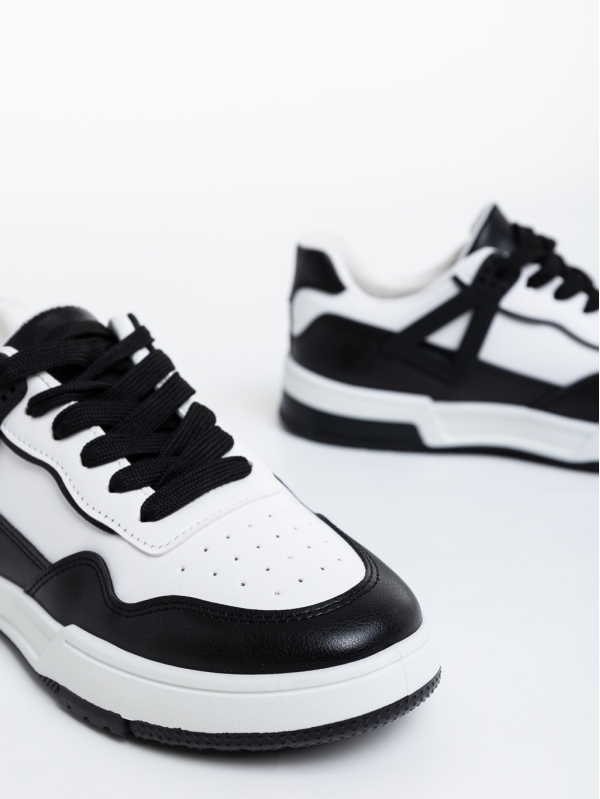 Γυναικεία αθλητικά παπούτσια  λευκά με μαύρο από οικολογικό δέρμα  Milla, 6 - Kalapod.gr