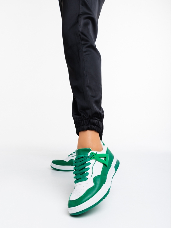 Γυναικεία αθλητικά παπούτσια  λευκά με πράσινο από οικολογικό δέρμα  Milla, 2 - Kalapod.gr