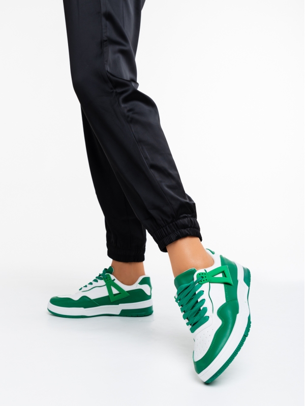 Γυναικεία αθλητικά παπούτσια  λευκά με πράσινο από οικολογικό δέρμα  Milla, 3 - Kalapod.gr