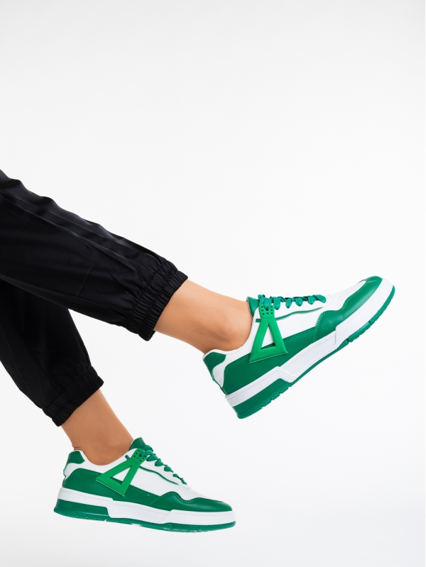 Γυναικεία αθλητικά παπούτσια  λευκά με πράσινο από οικολογικό δέρμα  Milla, 4 - Kalapod.gr