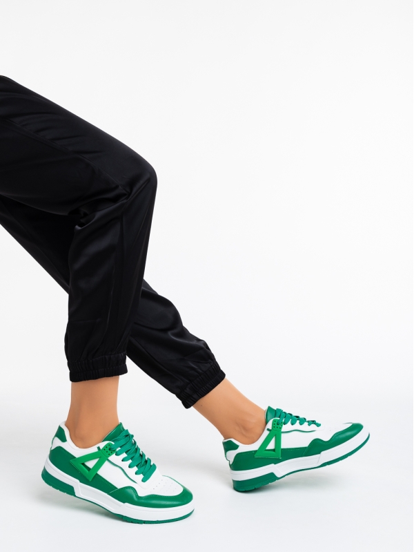 Γυναικεία αθλητικά παπούτσια  λευκά με πράσινο από οικολογικό δέρμα  Milla - Kalapod.gr
