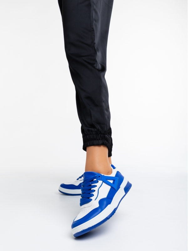 Γυναικεία αθλητικά παπούτσια  λευκά με σκούρο μπλε από οικολογικό δέρμα  Milla, 2 - Kalapod.gr