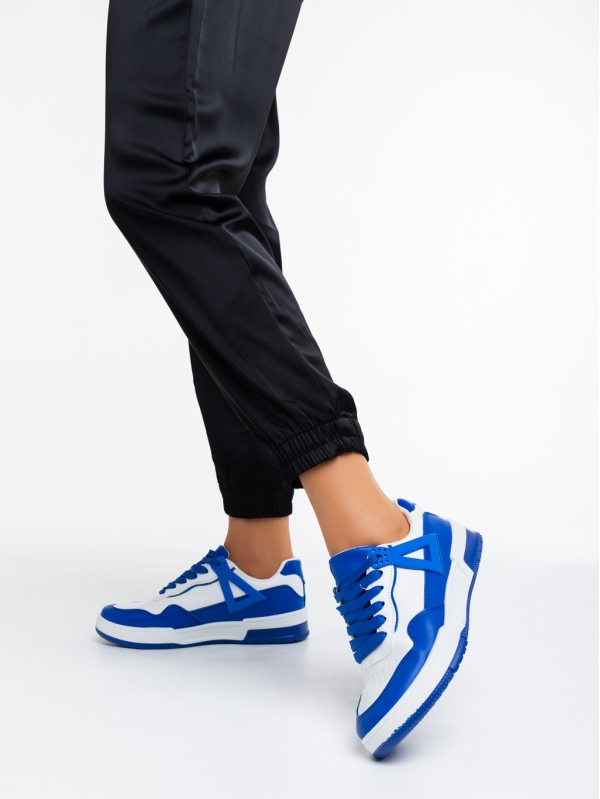 Γυναικεία αθλητικά παπούτσια  λευκά με σκούρο μπλε από οικολογικό δέρμα  Milla, 3 - Kalapod.gr