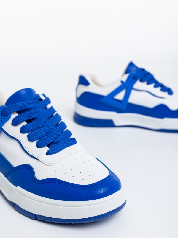 Γυναικεία αθλητικά παπούτσια  λευκά με σκούρο μπλε από οικολογικό δέρμα  Milla, 6 - Kalapod.gr