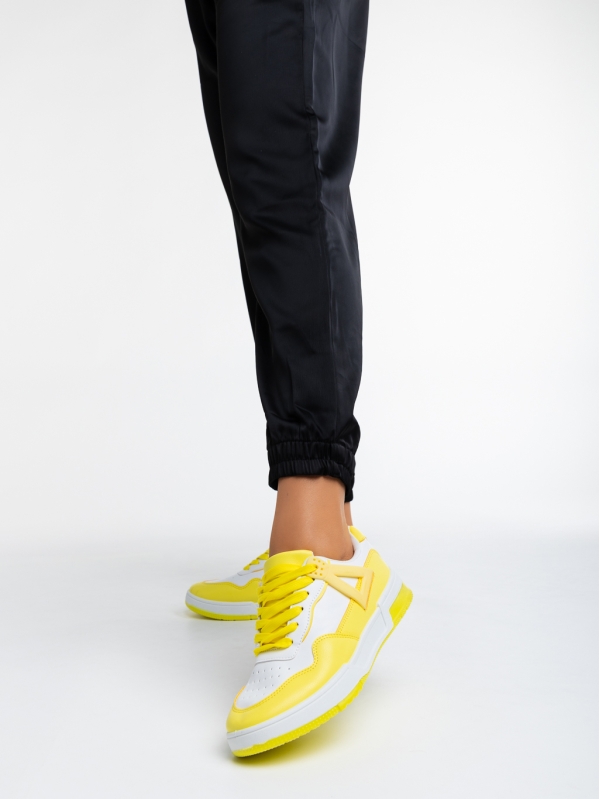 Γυναικεία αθλητικά παπούτσια  λευκά με κίτρινο από οικολογικό δέρμα  Milla, 2 - Kalapod.gr