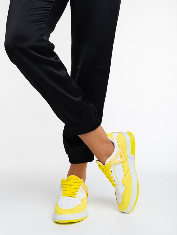 Γυναικεία αθλητικά παπούτσια  λευκά με κίτρινο από οικολογικό δέρμα  Milla, 4 - Kalapod.gr