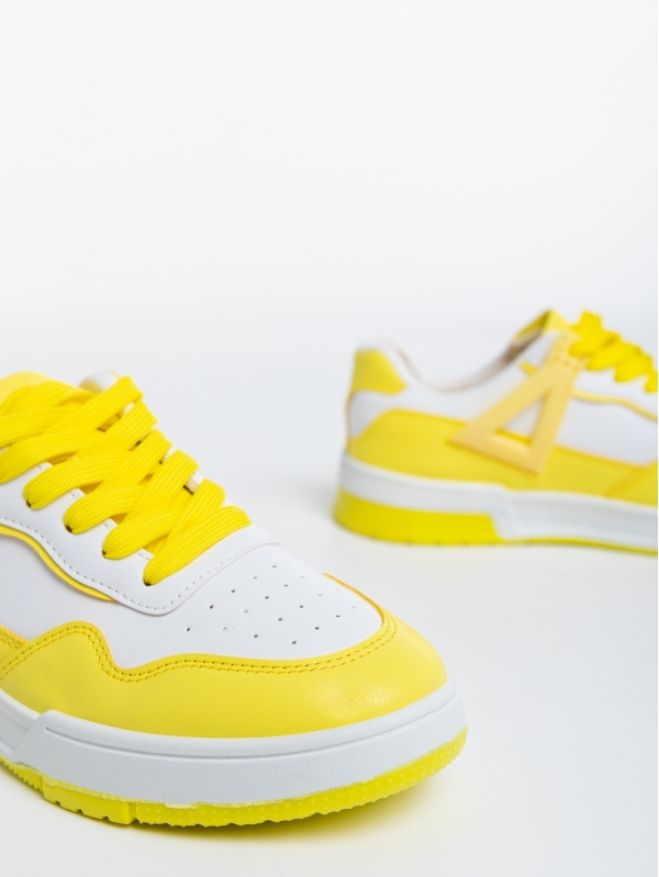 Γυναικεία αθλητικά παπούτσια  λευκά με κίτρινο από οικολογικό δέρμα  Milla, 6 - Kalapod.gr