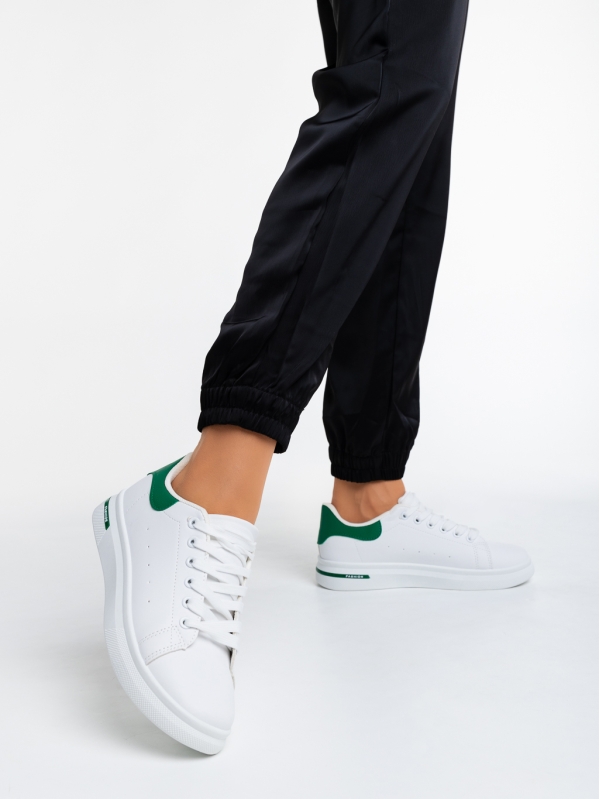 Γυναικεία αθλητικά παπούτσια  λευκά με πράσινο από οικολογικό δέρμα  Kassiopeia, 3 - Kalapod.gr