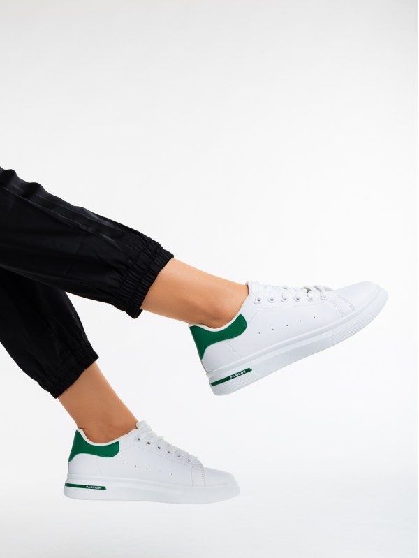 Γυναικεία αθλητικά παπούτσια  λευκά με πράσινο από οικολογικό δέρμα  Kassiopeia, 4 - Kalapod.gr