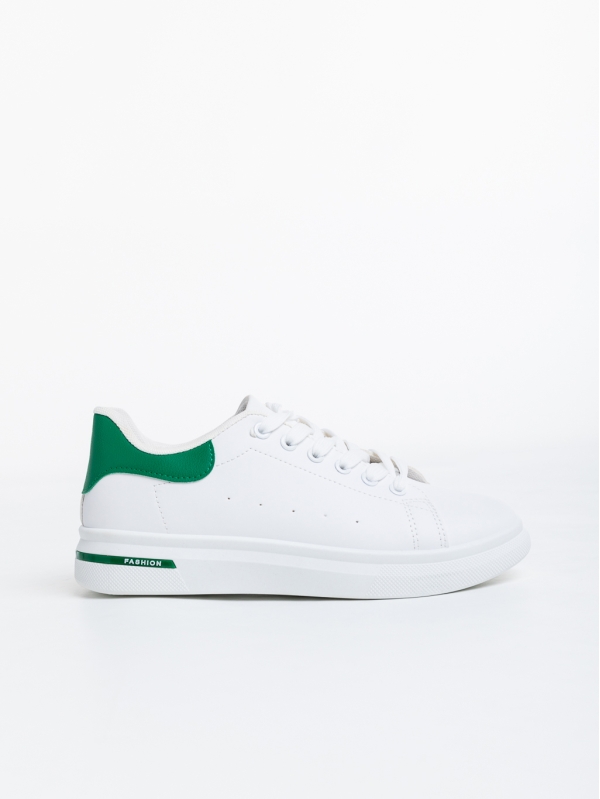Γυναικεία αθλητικά παπούτσια  λευκά με πράσινο από οικολογικό δέρμα  Kassiopeia, 5 - Kalapod.gr