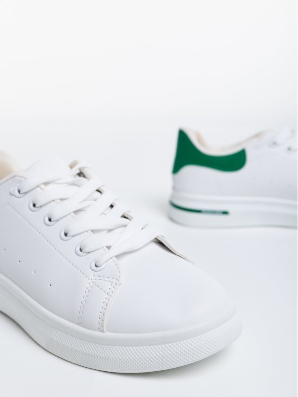 Γυναικεία αθλητικά παπούτσια  λευκά με πράσινο από οικολογικό δέρμα  Kassiopeia, 6 - Kalapod.gr
