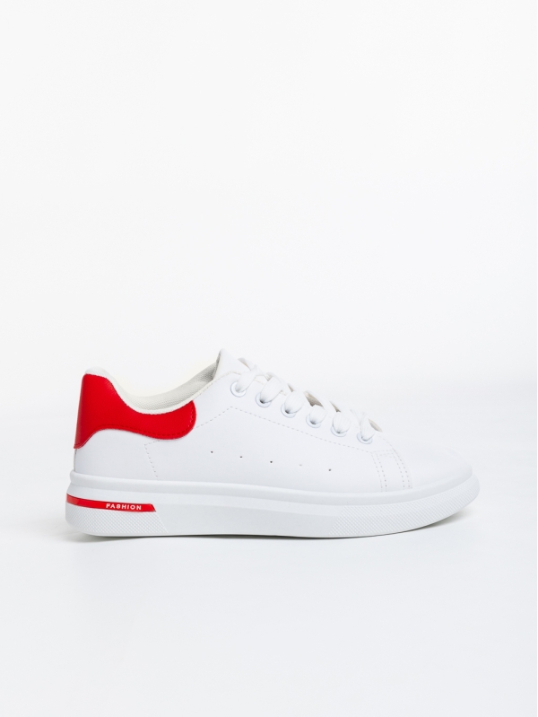 Γυναικεία αθλητικά παπούτσια  λευκά με κόκκινο από οικολογικό δέρμα  Kassiopeia, 5 - Kalapod.gr