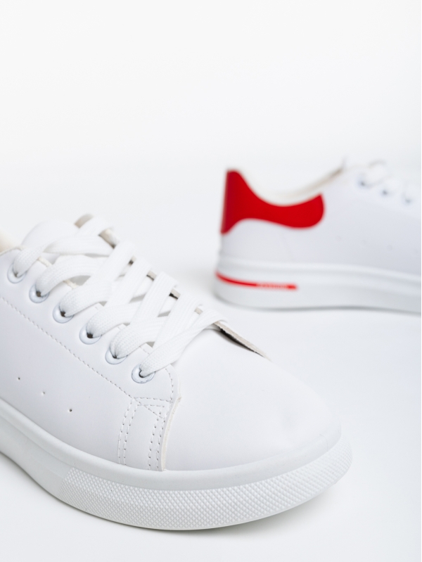 Γυναικεία αθλητικά παπούτσια  λευκά με κόκκινο από οικολογικό δέρμα  Kassiopeia, 6 - Kalapod.gr