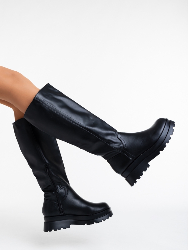 Γυναικείες μπότες μαύρα από οικολογικό δέρμα  Sitti, 4 - Kalapod.gr