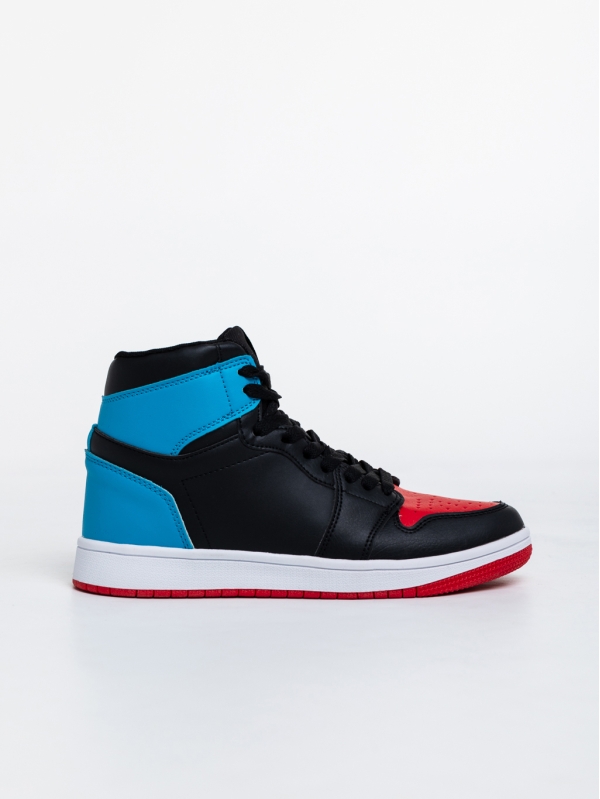 Γυναικεία αθλητικά παπούτσια μαύρα με κόκκινο και μπλε από οικολογικό δέρμα Cass, 5 - Kalapod.gr
