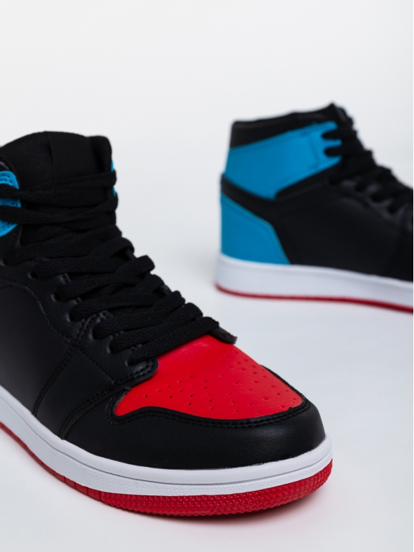 Γυναικεία αθλητικά παπούτσια μαύρα με κόκκινο και μπλε από οικολογικό δέρμα Cass, 6 - Kalapod.gr