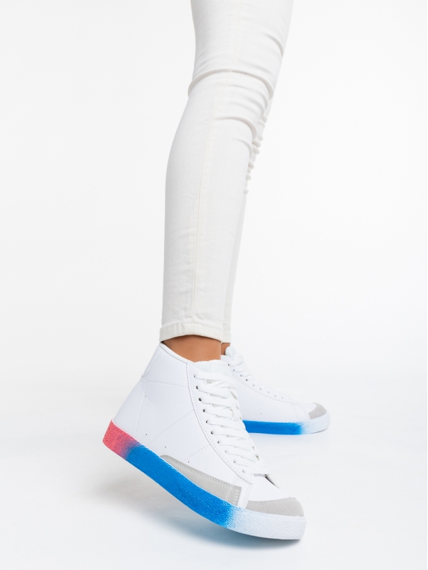 Γυναικεία αθλητικά παπούτσια λευκά με μπλε από οικολογικό δέρμα Kianna, 2 - Kalapod.gr