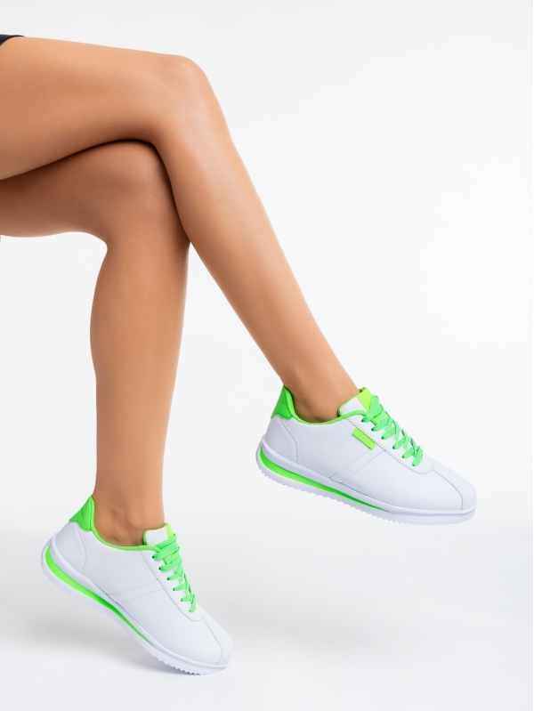 Γυναικεία αθλητικά παπούτσια  λευκό με πράσινο από οικολογικό δέρμα Zinovia, 4 - Kalapod.gr