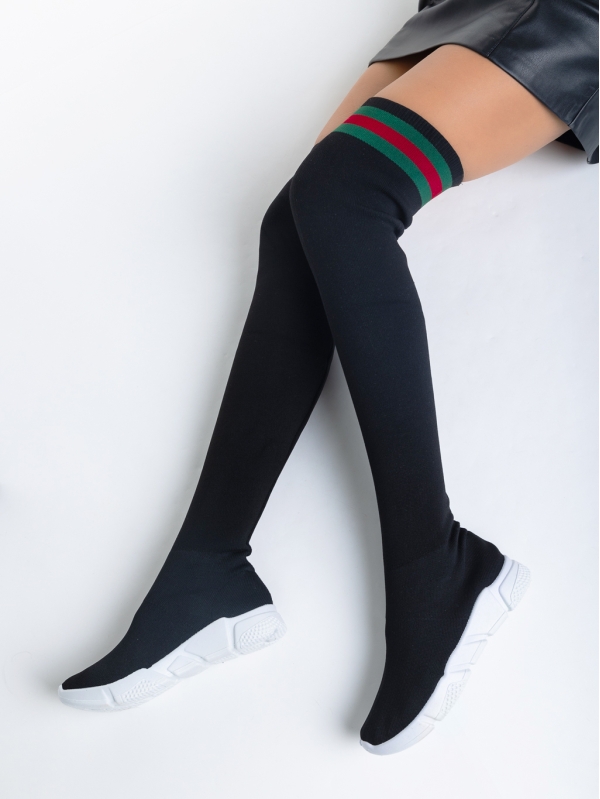 Γυναικεία αθλητικά παπούτσια μαύρα  με λευκό από ύφασμα Tessie, 4 - Kalapod.gr