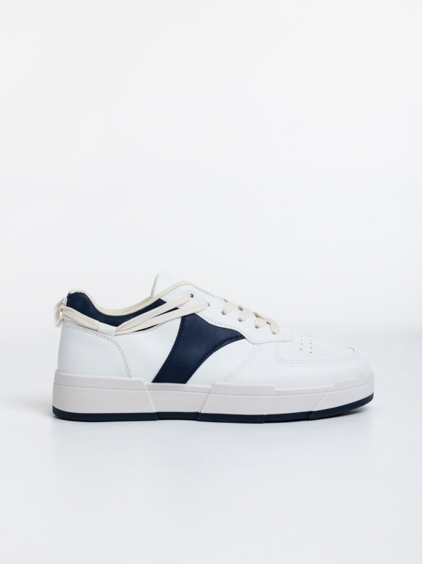 Ανδρικά αθλητικά παπούτσια  λευκά με σκούρο μπλε από οικολογικό δέρμα  Verdell, 3 - Kalapod.gr