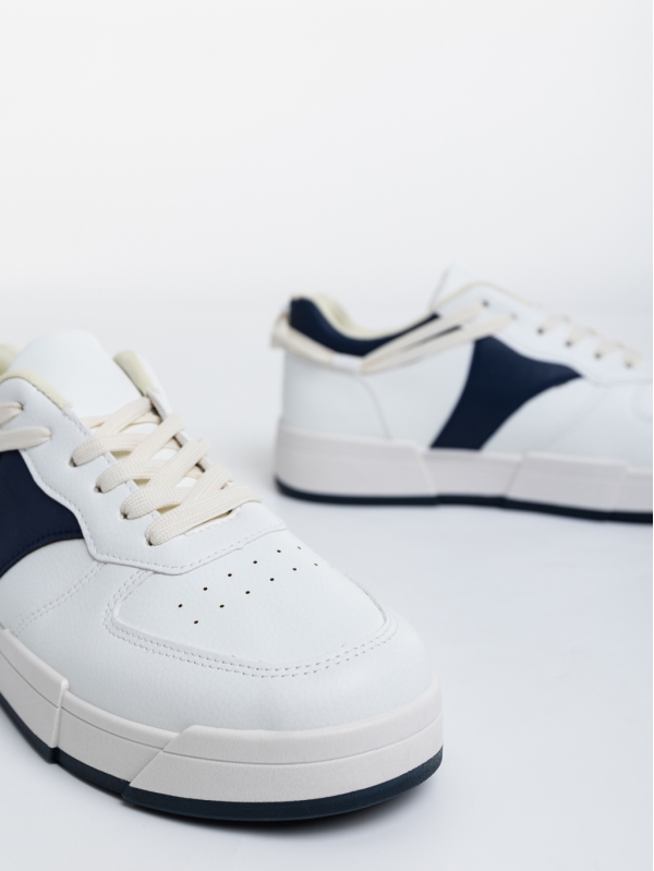 Ανδρικά αθλητικά παπούτσια  λευκά με σκούρο μπλε από οικολογικό δέρμα  Verdell, 4 - Kalapod.gr