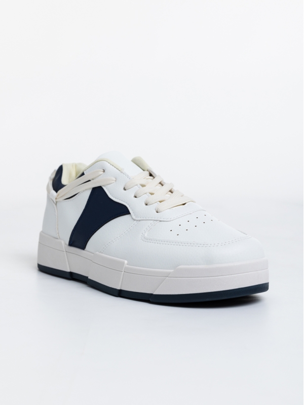 Ανδρικά αθλητικά παπούτσια  λευκά με σκούρο μπλε από οικολογικό δέρμα  Verdell - Kalapod.gr