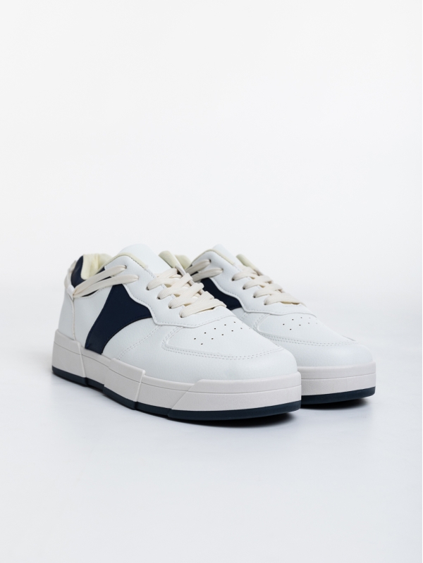 Ανδρικά αθλητικά παπούτσια  λευκά με σκούρο μπλε από οικολογικό δέρμα  Verdell, 2 - Kalapod.gr