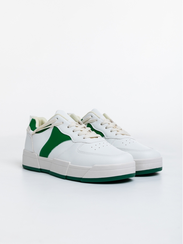 Ανδρικά αθλητικά παπούτσια  λευκά με πράσινα από οικολογικό δέρμα  Verdell, 2 - Kalapod.gr