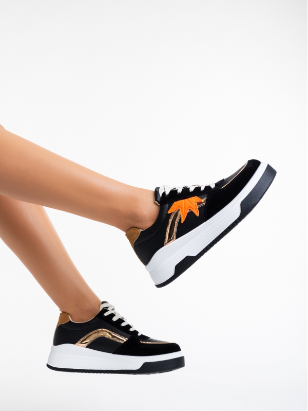 Γυναικεία αθλητικά παπούτσια μαύρα από οικολογικό δέρμα Anuja, 4 - Kalapod.gr