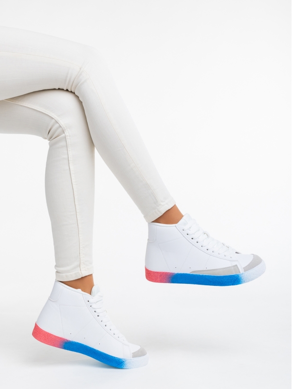 Γυναικεία αθλητικά παπούτσια λευκά με μπλε από οικολογικό δέρμα Kianna, 4 - Kalapod.gr