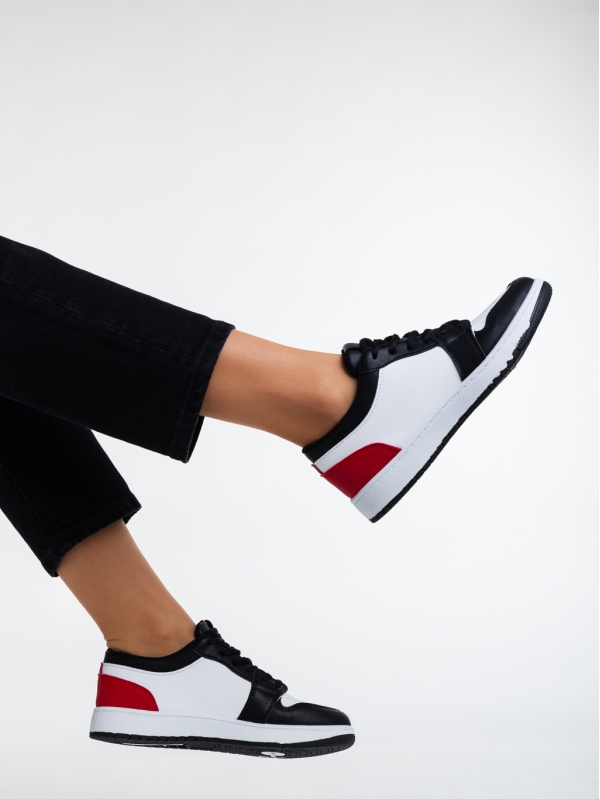 Γυναικεία αθλητικά παπούτσια μαύρα με κόκκινο από οικολογικό δέρμα Tatyanna, 4 - Kalapod.gr
