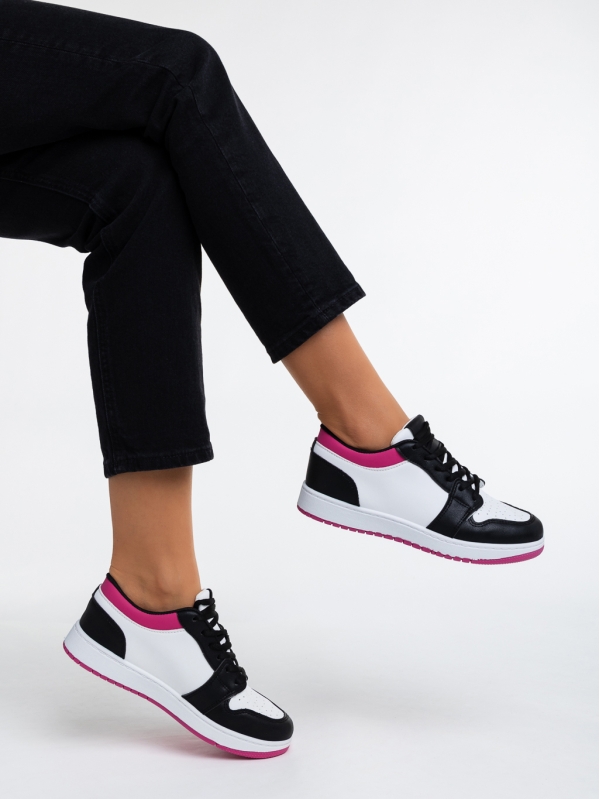 Γυναικεία αθλητικά παπούτσια μαύρα με φούξια από οικολογικό δέρμα Tatyanna, 4 - Kalapod.gr