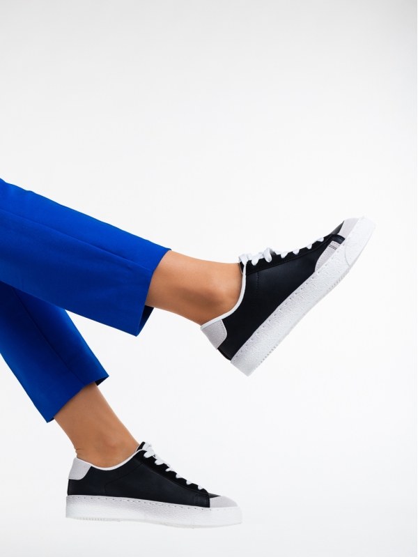 Γυναικεία αθλητικά παπούτσια μαύρα από οικολογικό δέρμα Giorgina, 4 - Kalapod.gr