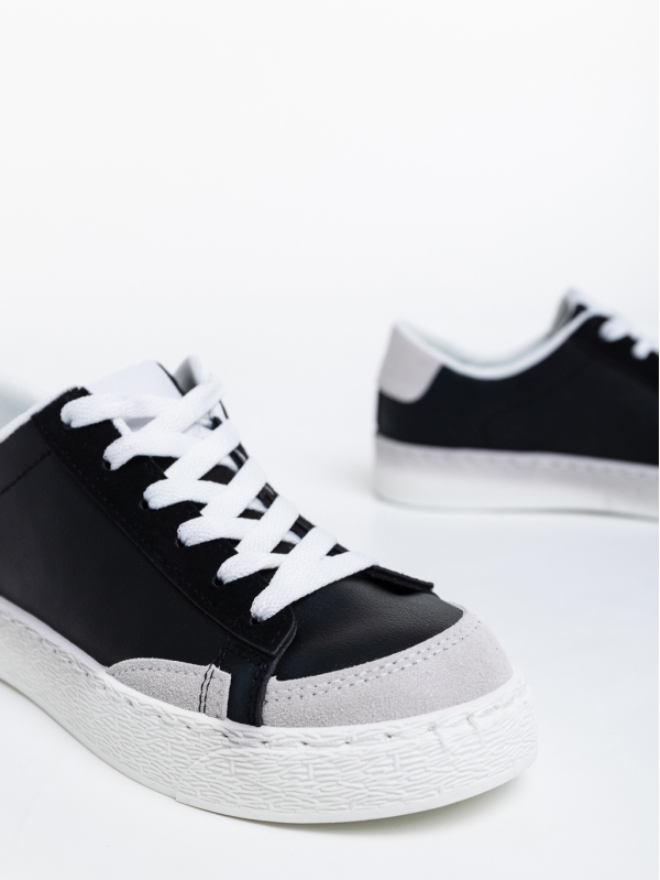 Γυναικεία αθλητικά παπούτσια μαύρα από οικολογικό δέρμα Giorgina, 6 - Kalapod.gr