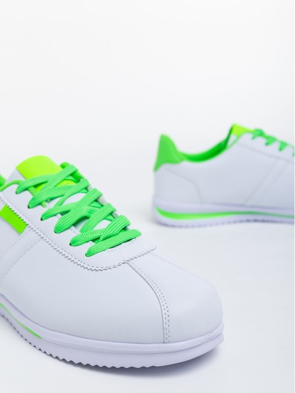 Ανδρικά αθλητικά παπούτσια λευκά με πράσινο από οικολογικό δέρμα Miguel, 4 - Kalapod.gr