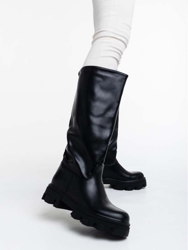 Γυναικείες μπότες μαύρα από οικολογικό δέρμα Devika, 2 - Kalapod.gr
