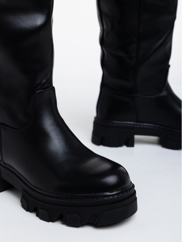 Γυναικείες μπότες μαύρα από οικολογικό δέρμα Devika, 6 - Kalapod.gr