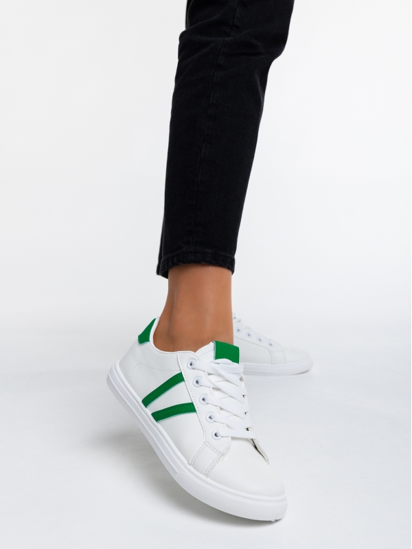 Γυναικεία αθλητικά παπούτσια λευκά με πράσινο από οικολογικό δέρμα Virva, 4 - Kalapod.gr