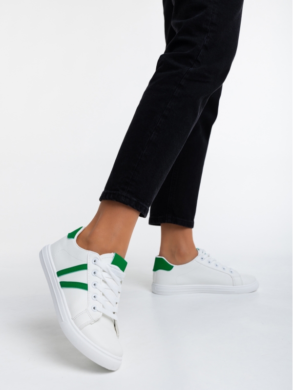 Γυναικεία αθλητικά παπούτσια λευκά με πράσινο από οικολογικό δέρμα Virva - Kalapod.gr