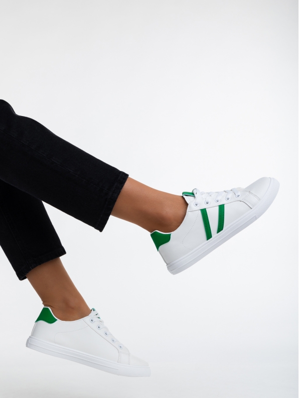 Γυναικεία αθλητικά παπούτσια λευκά με πράσινο από οικολογικό δέρμα Virva, 2 - Kalapod.gr