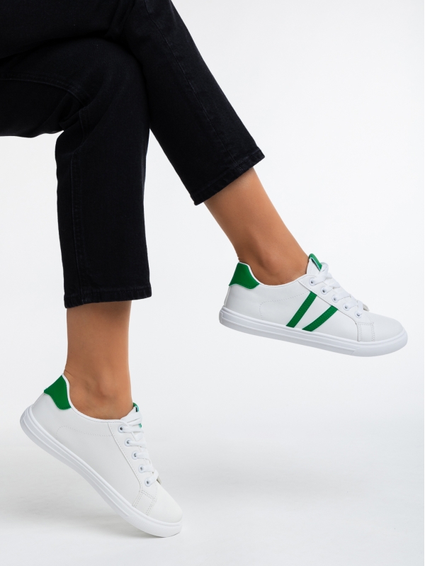 Γυναικεία αθλητικά παπούτσια λευκά με πράσινο από οικολογικό δέρμα Virva, 3 - Kalapod.gr