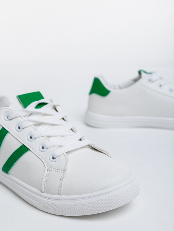 Γυναικεία αθλητικά παπούτσια λευκά με πράσινο από οικολογικό δέρμα Virva, 6 - Kalapod.gr