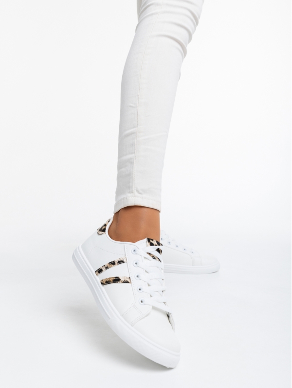 Γυναικεία αθλητικά παπούτσια λευκά με λεοπάρ από οικολογικό δέρμα Virva, 2 - Kalapod.gr